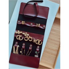 Özgürce Bordo Renkli Yüksek Kalite Takı Organizeri, Seyahat Çantası, Deri Tasarım