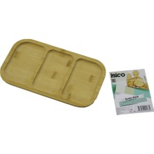Selfbuysell Dikdörtgen 3 Bölmeli=2+1 Ahşap Bambu Servis Sunum Tepsi - Tahtası 25 x 14 x 1.4cm (5324)
