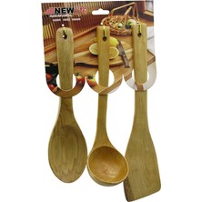 Selfbuysell 3pcs Ahşap Bambu  Mutfak Servis Seti  KAŞIK=27CM - KEPÇE=27CM - SPATULA=32CM (5324)