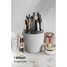 Özgürce 7 Bölmeli Makyaj Organizeri ve Diş Fırçalık, Fanus Kapaklı, Şık Tasarım