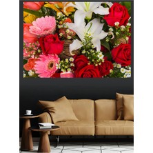 Mushen Studio Renkli Çiçek Buketi Güller Zambak Gerbera Doğal Kanvas Tablo