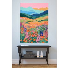 Mushen Studio Renkli Çiçek Tarlası Dağ Manzarası Tablo - Pastel Bahar Peyzaj Duvar Sanatı