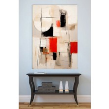 Mushen Studio Bej Krem Soyut Geometrik Tablo - Kırmızı Siyah Detaylı Modern Soyut Duvar Sanatı