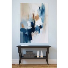 Mushen Studio Mavi Bej Altın Soyut Fırça Darbeleri Tablo - Modern Lüks Abstrakt Duvar Sanatı