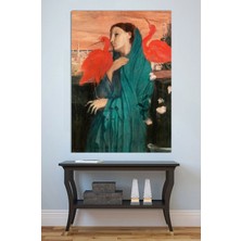 Mushen Studio Kırmızı Ibises Kuşu ile Kadın Kanvas Tablo Yağlı Boya Efektli Oryantalist Duvar Dekoru