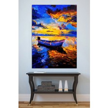 Mushen Studio Gün Batımında Küçük Tekne Tablo - Yağlıboya Tarzı Dramatik Deniz Manzarası Duvar Sanatı