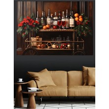 Mushen Studio Noel Bar Arabası Kokteyl ve Meyveler Kanvas Tablo Yağlı Boya Efektli Festive Duvar Dekoru