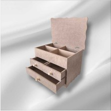 Özgürce Çok Amaçlı Ahşap Organizer, 4 Bölmeli ve 3 Çekmeceli Dekorasyon Kutu