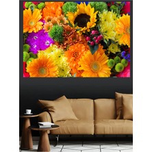 Mushen Studio Renkli Çiçek Buketi Günebakan Gerbera Krizantem Canlı Kanvas Tablo