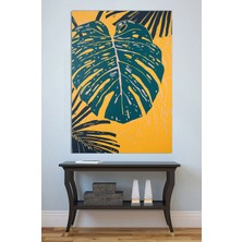 Mushen Studio Turuncu Fonlu Monstera Yaprağı Tablo - Tropikal Soyut Bitki Duvar Sanatı