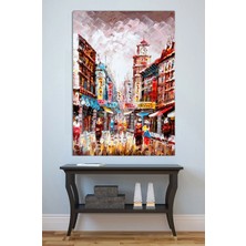 Mushen Studio Asya Sokak Pazarı Yağlıboya Tablo - Renkli Şehir Kalabalığı ve Saat Kulesi Duvar Sanatı