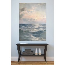 Mushen Studio Fırtınalı Deniz Dalga Yağlıboya Tablo - Gri-Mavi Gökyüzü Deniz Manzarası Duvar Sanatı