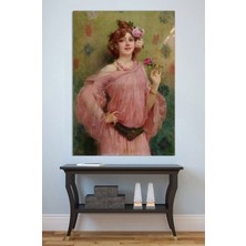 Mushen Studio Pembe Elbise Çiçekli Kadın Portresi Tablo - Hippolyte Lucas Klasik Yağlıboya Duvar Sanatı