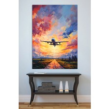 Mushen Studio Gün Batımında Kalkış Yapan Uçak Tablo - Yağlıboya Tarzı Havacılık Manzarası Duvar Sanatı
