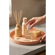 Özgürce Çok Amaçlı 23 cm Metal Deri Kulplu Yuvarlak Makyaj Organizeri Tepsi