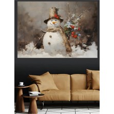 Mushen Studio Karlı Kardan Adam Çalılarla Kanvas Tablo Yağlı Boya Efektli Kış Natürmort Duvar Dekoru