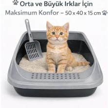 Hayke Kedi Tuvalet Kabı Kürekli – Geniş Açık Kedi Kum Kabı Kaymaz, Koku Önleyici, Kolay Temizlenir