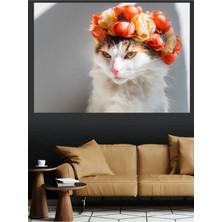 Mushen Studio Çiçek Taçlı Sevimli Kedi Portresi Kanvas Tablo