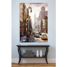 Mushen Studio New York Sokakları Yağlıboya Tablo - Şehir Işıkları ve Trafik Manzarası Duvar Sanatı