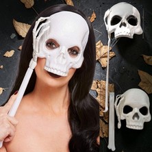 Kuzey Oyuncak Yüksek Kalite Tutmalı Beyaz Kuru Kafa Maskesi 44X17 cm Cadılar Bayramı Korku Maskesi Halloween Mask