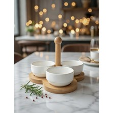 Decovio 3'lü Standlı Porselen Bambu Sunumluk Çerezlik Büyük Boy