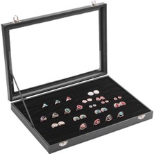 Özgürce Şık Siyah Deri ve Süet Yüzük Takı Düzeni, Camlı Kapaklı Rulo Organizer