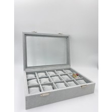 Özgürce Gri Kadife Saatlik Cam Kapaklı Şık ve Şeffaf Tasarım