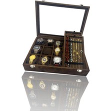 Özgürce Şık 9'lu Saat Bileklik ve Tesbih Takı Kutusu Süet Kahve