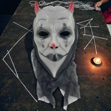 Kuzey Oyuncak Kırmızı Boynuzlu Tüllü Gri Şeytan Maskesi Cadılar Bayramı Korku Maskesi Devil Mask  Halloween Mask