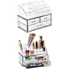 Özgürce 3 Katlı Akrilik Makyaj Organizeri, Fırça, Ruj ve Takı Saklama Kutusu