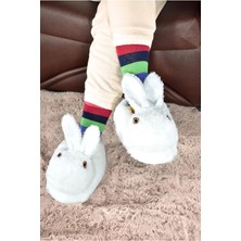Slipcat Tavşan Figürlü Beyaz Peluş Panduf Unisex Yumuşak EVA Taban ile Rahat Kullanım