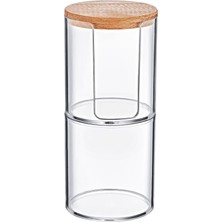 Özgürce Ahşap Kapaklı Çift Katlı Pamuklukluk Düzenleyici Makyaj Organizer