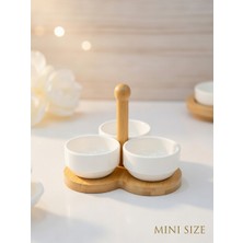 Decovio 3'lü Standlı Porselen Bambu Sunumluk Çerezlik Küçük Boy