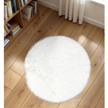 Carpet Dekor Peluş Yumuşak Dekoratif Halı Yuvarlak Beyaz