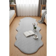 Carpet Dekor Peluş Yumuşak Dekoratif Halı Simetrik Desen Gri