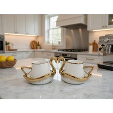  lüks kuğu gold 6'lı kahve fincan takımı premium porselen