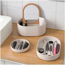 Özgürce Bölmeli Ayna Kapaklı Plastik Saklama Kutusu, Makyaj ve Takı Organizeri