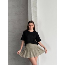 My Lunessa Yeni Sezon Fil Taşlı Nakışlı Siyah T-Shirt