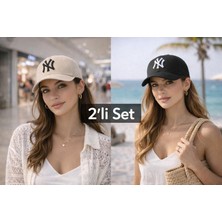 Wearflawless Unisex 2'li Set Ayarlanabilir Şapka, Ny Nakışlı Şapka, Kadın,erkek Şapka, Trend Günlük Şapka