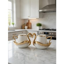 Vadi Lüks Kuğu Gold 6'lı Kahve Fincan Takımı Premium Porselen