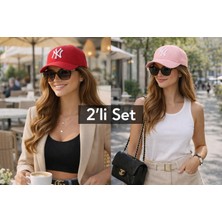 Wearflawless Unisex 2'li Set Ayarlanabilir Şapka, Ny Nakışlı Şapka, Kadın,erkek Şapka, Trend Günlük Şapka