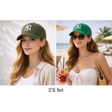 Wearflawless Unisex 2'li Set Ayarlanabilir Şapka, Ny Nakışlı Şapka, Kadın,erkek Şapka, Trend Günlük Şapka