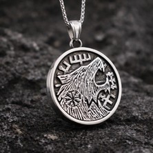 Çift Taraflı Kullanım  Paslanmaz Çelik Norse Gotik Tasarım Viking Kurt Kolye