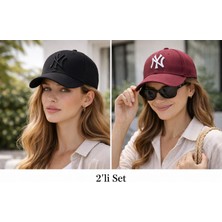 Wearflawless Unisex 2'li Set Ayarlanabilir Şapka, Ny Nakışlı Şapka, Kadın,erkek Şapka, Trend Günlük Şapka