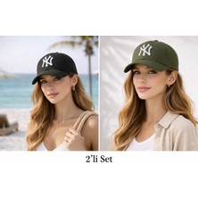 Wearflawless Unisex 2'li Set Ayarlanabilir Şapka, Ny Nakışlı Şapka, Kadın,erkek Şapka, Trend Günlük Şapka