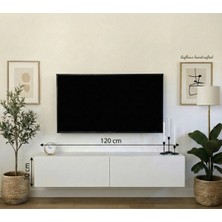 GAFhaus Modern Duvara Monte Asma Tv Ünitesi 120 cm - 2 Kapaklı Beyaz Konsol (120X30 Cm)