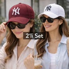 Wearflawless Unisex 2'li Set Ayarlanabilir Şapka, Ny Nakışlı Şapka, Kadın,erkek Şapka, Trend Günlük Şapka