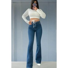 ArVib Toparlayıcı Süper Yüksek Bel Solmaz Orta Mavi Ispanyol Paça Jean