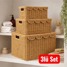 ada ahşap oyma ve çerçevecilik Sepet Rattan 3lü Set Saklama Düzenleyici