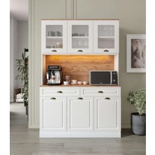 3 Kapaklı Kahve Köşesi – Mdf, LED Aydınlatmalı, Çok Amaçlı Mutfak Dolabı ( Ofis Ve Ev İçin Uygun )